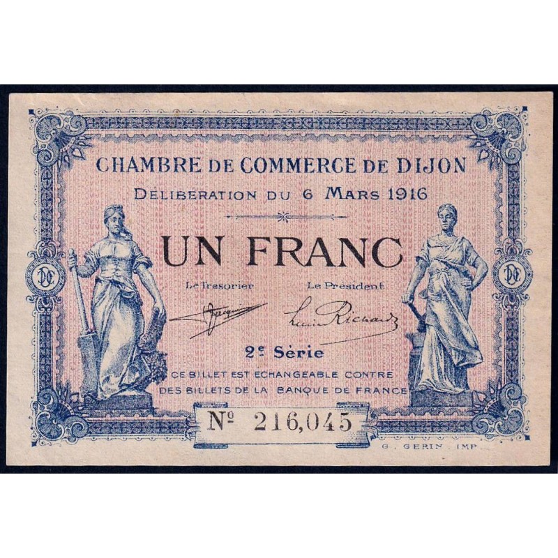 Dijon - Pirot 53-9 - 1 franc - 2e série - 06/03/1916 - Etat : SUP