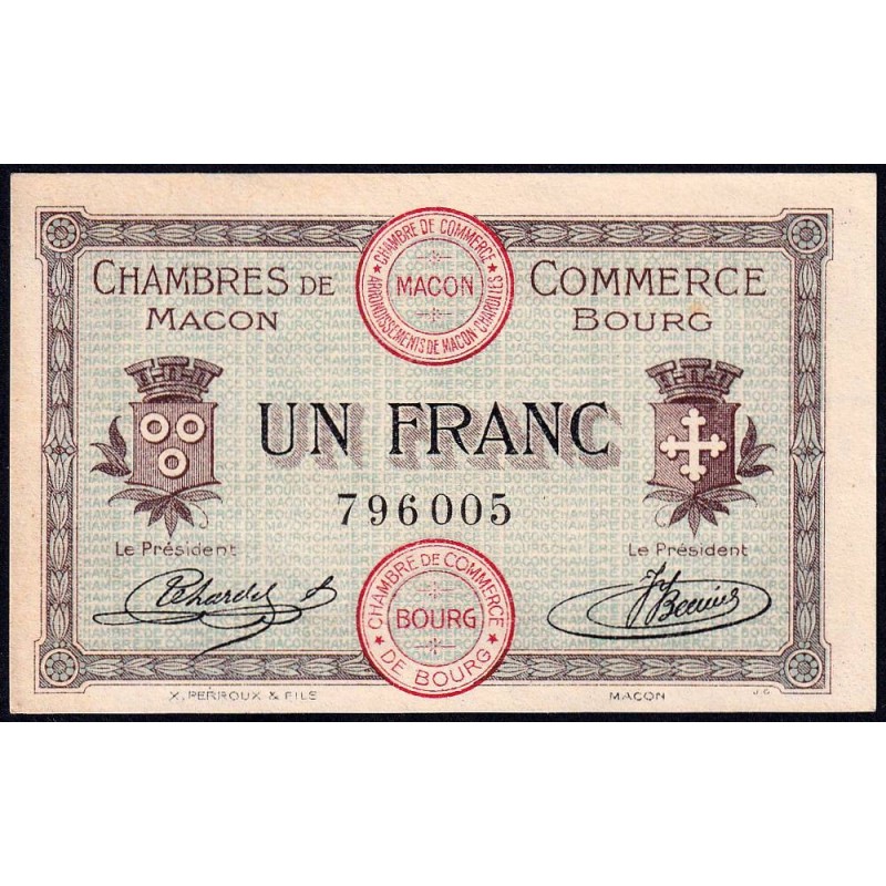 Macon et Bourg - Pirot 78-3 - 1 franc - Sans série - 01/09/1915 - Etat : SPL-