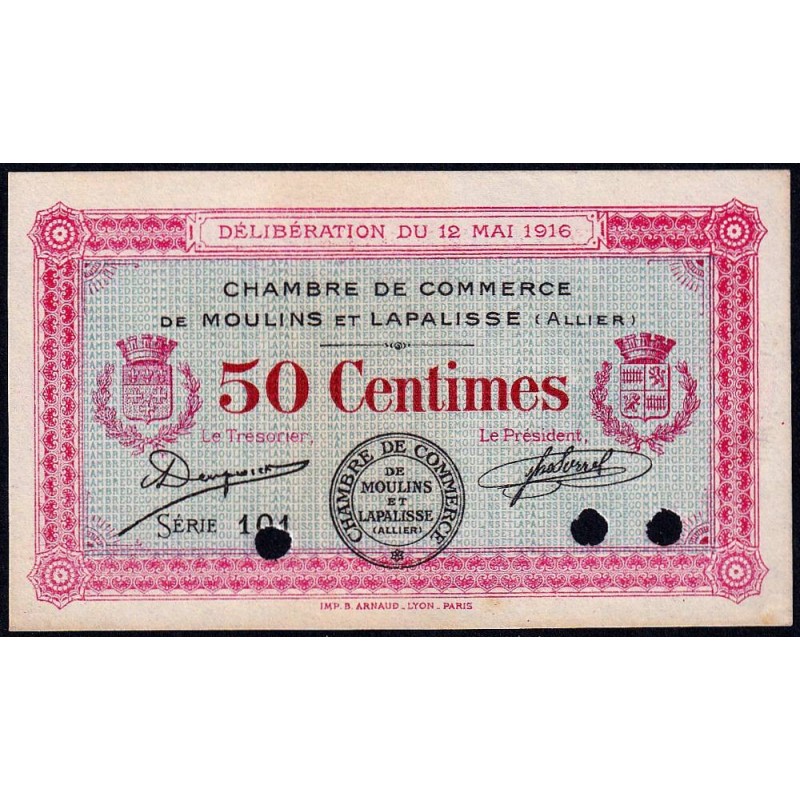 Moulins et Lapalisse - Pirot 86-2a - 50 cent. - Série 101 - 12/05/1916 - Spécimen - Etat : NEUF