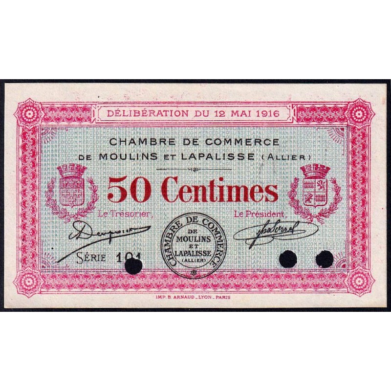 Moulins et Lapalisse - Pirot 86-2a - 50 cent. - Série 101 - 12/05/1916 - Spécimen - Etat : NEUF
