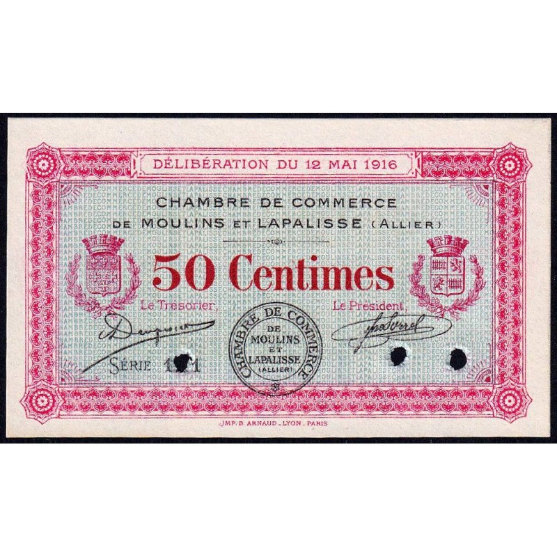 Moulins et Lapalisse - Pirot 86-2b - 50 cent. - Série 1.1 - 12/05/1916 - Spécimen - Etat : NEUF
