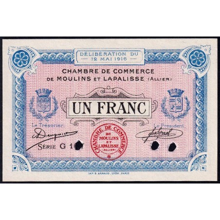 Moulins et Lapalisse - Pirot 86-6 - 1 franc - Série G 107 - 12/05/1916 - Spécimen - Etat : NEUF