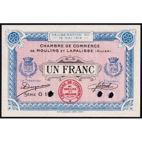 Moulins et Lapalisse - Pirot 86-6 - 1 franc - Série G 107 - 12/05/1916 - Spécimen - Etat : NEUF