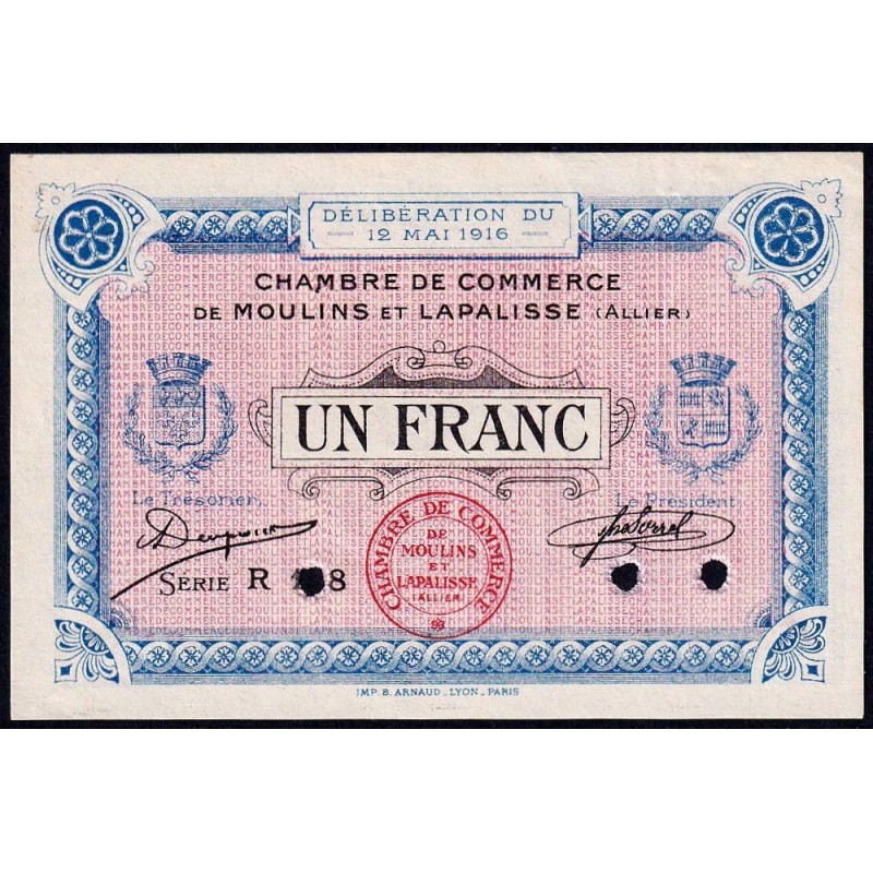 Moulins et Lapalisse - Pirot 86-6 - 1 franc - Série R 118 - 12/05/1916 - Spécimen - Etat : NEUF