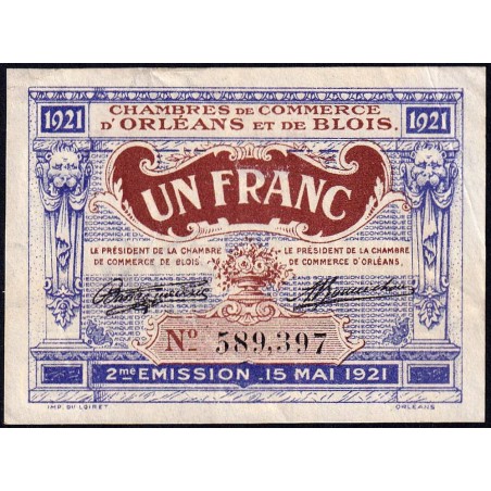 Orléans et Blois - Pirot 96-7 - 1 franc - 15/05/1921 - 2me émission - Etat : TTB+