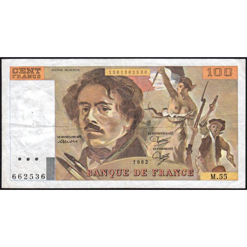 F 69-06 - 1982 - 100 francs - Delacroix modifié - Série M.55 - Etat : TB+