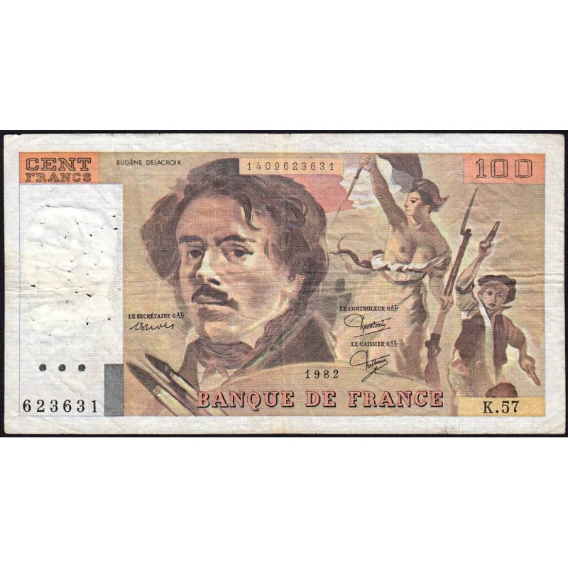 F 69-06 - 1982 - 100 francs - Delacroix modifié - Série K.57 - Etat : TB