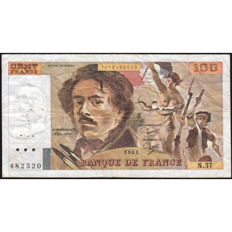 F 69-06 - 1982 - 100 francs - Delacroix modifié - Série N.57 - Etat : TB-