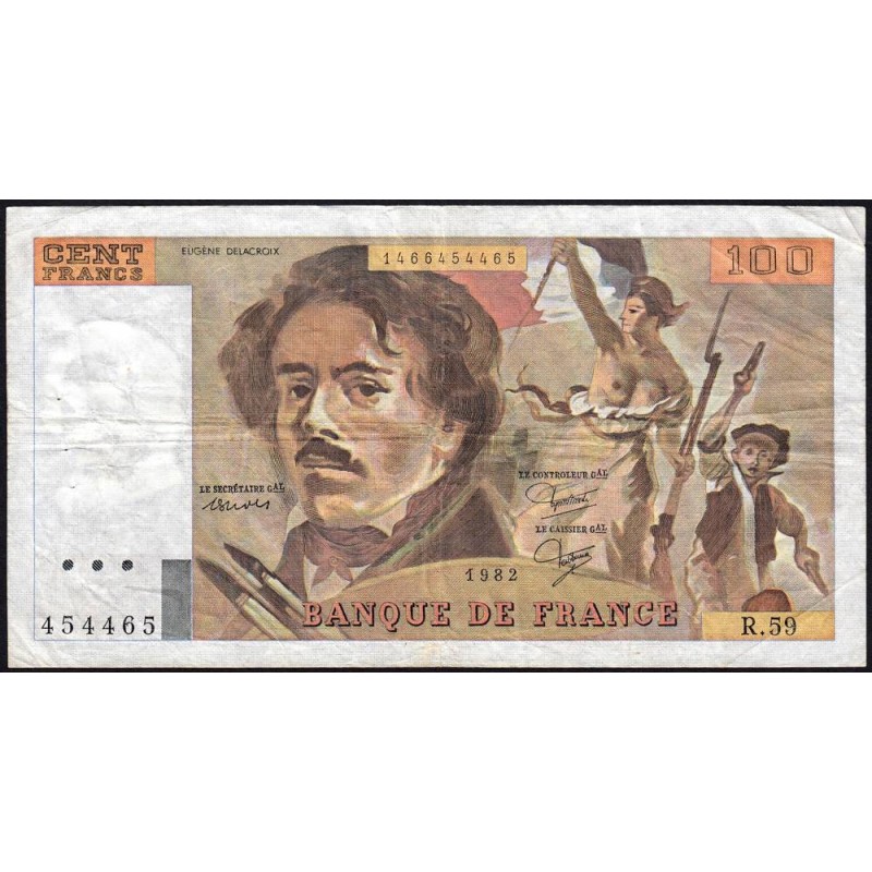 F 69-06 - 1982 - 100 francs - Delacroix modifié - Série R.59 - Etat : TB