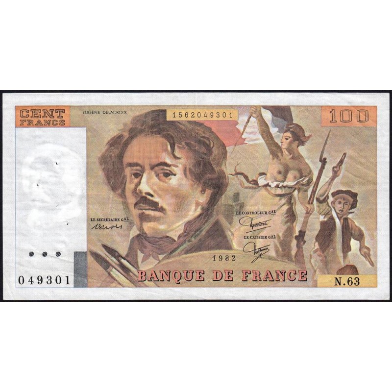 F 69-06 - 1982 - 100 francs - Delacroix modifié - Série N.63 - Etat : TTB