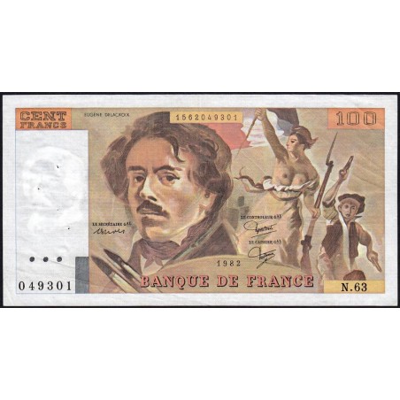 F 69-06 - 1982 - 100 francs - Delacroix modifié - Série N.63 - Etat : TTB