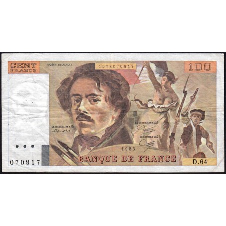 F 69-07 - 1983 - 100 francs - Delacroix modifié - Série D.64 - Etat : TB