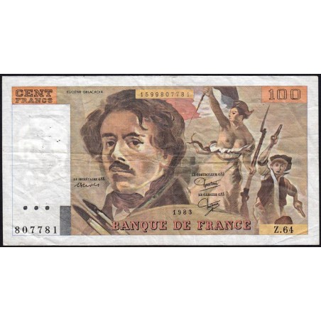 F 69-07 - 1983 - 100 francs - Delacroix modifié - Série Z.64 - Etat : TB