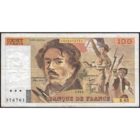 F 69-07 - 1983 - 100 francs - Delacroix modifié - Série X.65 - Etat : TB-