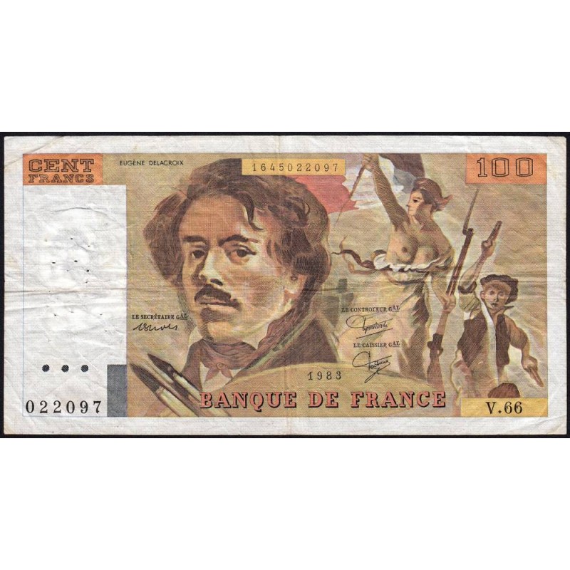 F 69-07 - 1983 - 100 francs - Delacroix modifié - Série V.66 - Etat : TB