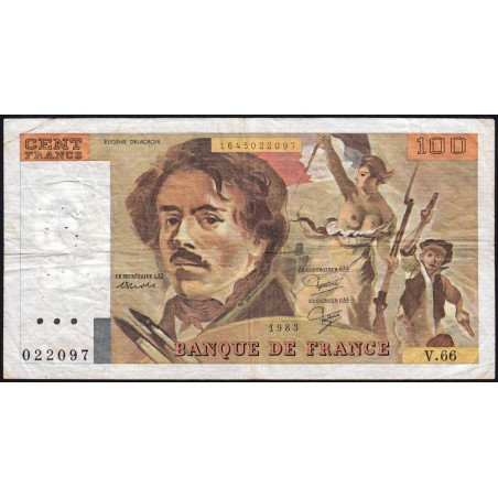F 69-07 - 1983 - 100 francs - Delacroix modifié - Série V.66 - Etat : TB