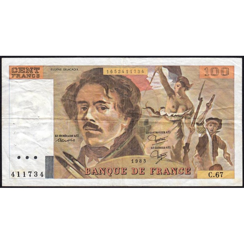 F 69-07 - 1983 - 100 francs - Delacroix modifié - Série C.67 - Etat : TB+