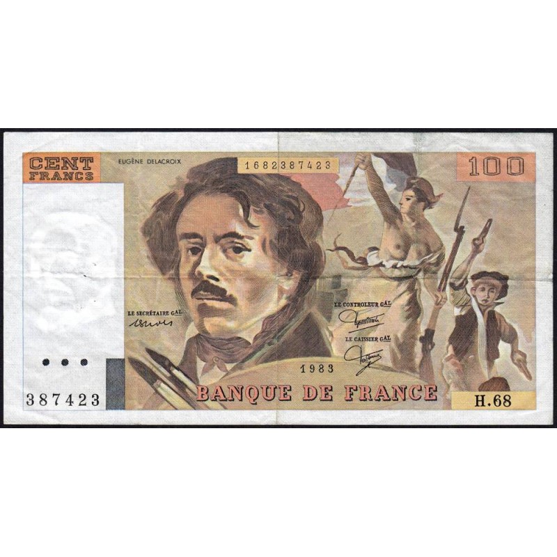 F 69-07 - 1983 - 100 francs - Delacroix modifié - Série H.68 - Etat : TB-