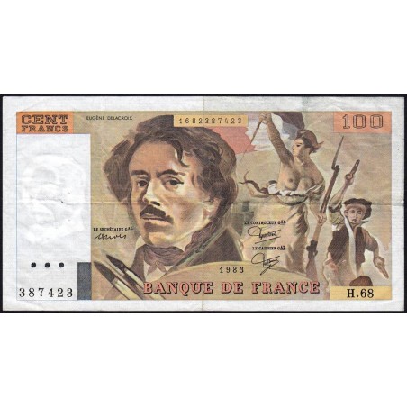 F 69-07 - 1983 - 100 francs - Delacroix modifié - Série H.68 - Etat : TB-