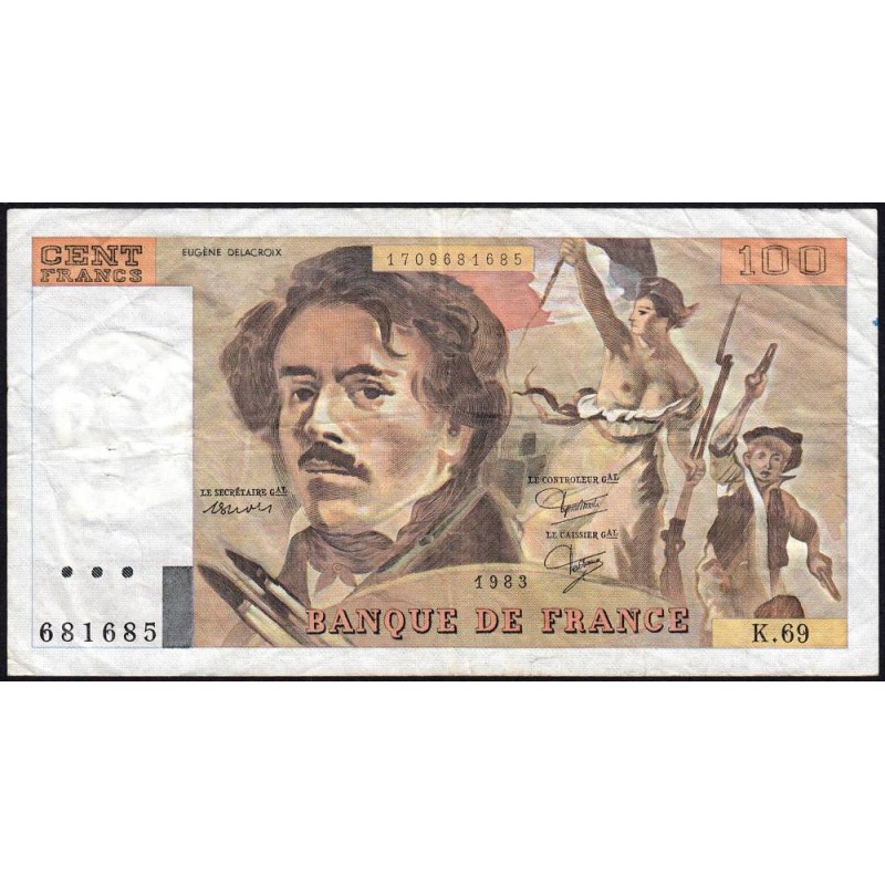 F 69-07 - 1983 - 100 francs - Delacroix modifié - Série K.69 - Etat : TB