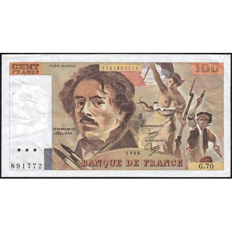 F 69-08a - 1984 - 100 francs - Delacroix modifié - Série G.70 - Etat : TTB