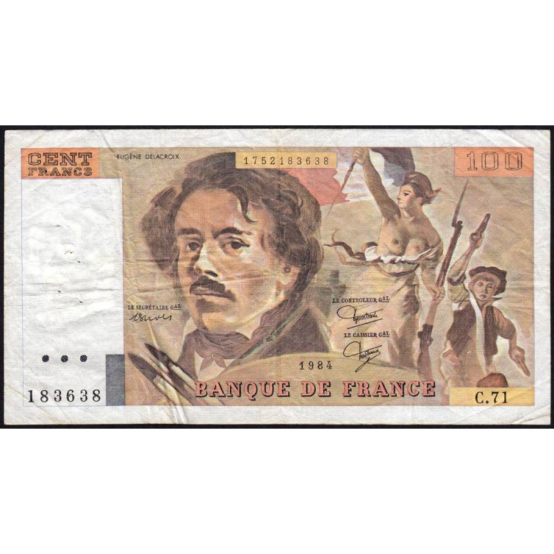 F 69-08a - 1984 - 100 francs - Delacroix modifié - Série C.71 - Etat : TB