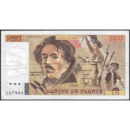 F 69-08a - 1984 - 100 francs - Delacroix modifié - Série J.71 - Etat : TTB