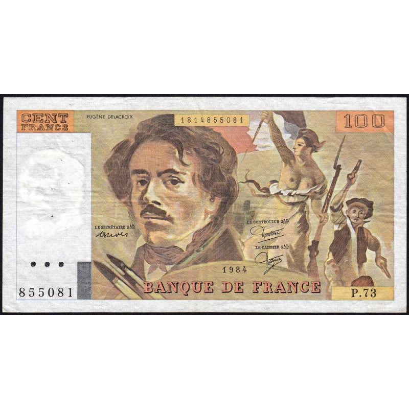 F 69-08a - 1984 - 100 francs - Delacroix modifié - Série P.73 - Etat : TB+
