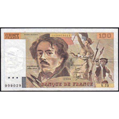 F 69-08a - 1984 - 100 francs - Delacroix modifié - Série V.73 - Etat : TB+