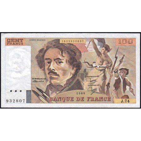 F 69-08a - 1984 - 100 francs - Delacroix modifié - Série J.74 - Etat : TTB