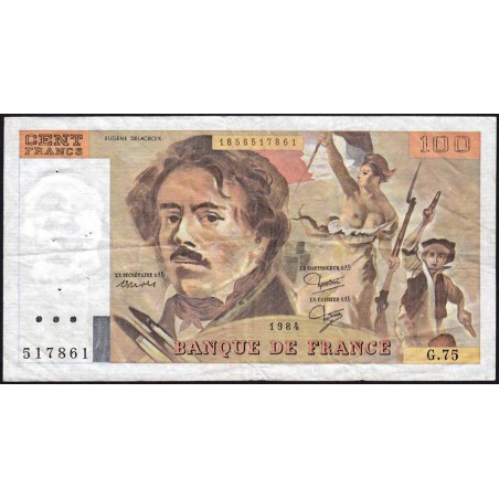 F 69-08a - 1984 - 100 francs - Delacroix modifié - Série G.75 - Etat : TB