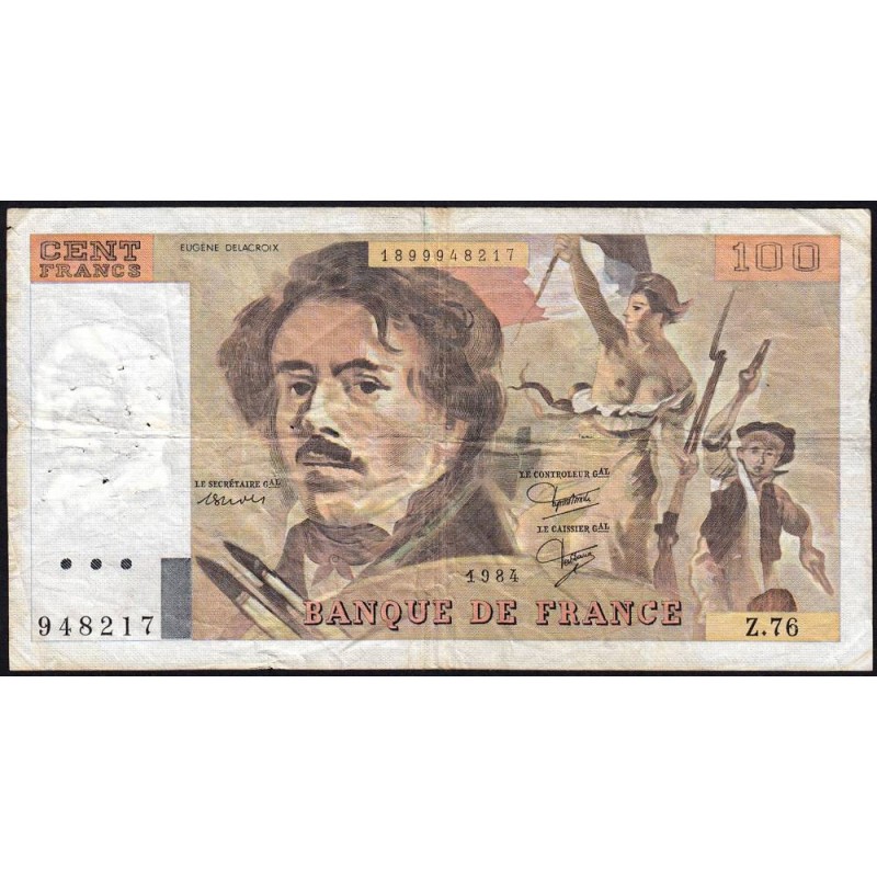 F 69-08a - 1984 - 100 francs - Delacroix modifié - Série Z.76 - Etat : TB-