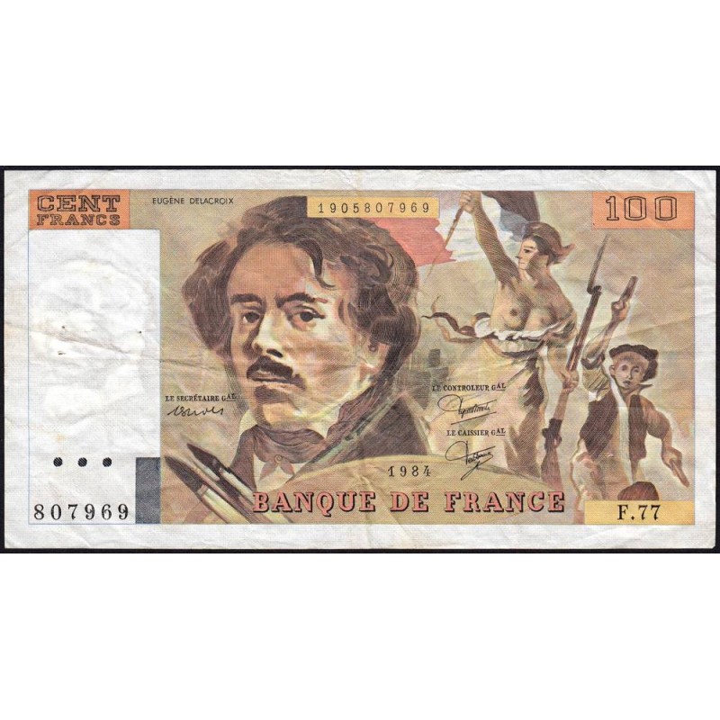 F 69-08a - 1984 - 100 francs - Delacroix modifié - Série F.77 - Etat : TB-
