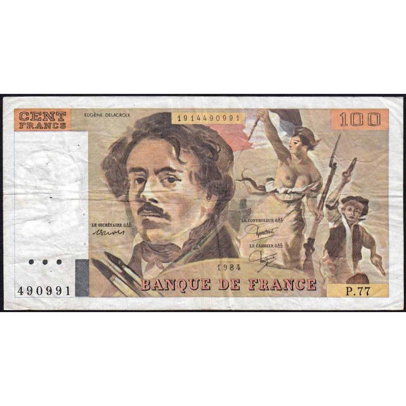 F 69-08a - 1984 - 100 francs - Delacroix modifié - Série P.77 - Etat : TB-