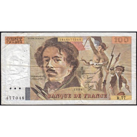 F 69-08a - 1984 - 100 francs - Delacroix modifié - Série R.77 - Etat : TB-