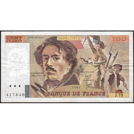 F 69-08a - 1984 - 100 francs - Delacroix modifié - Série J.79 - Etat : TB-