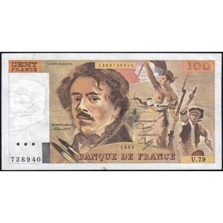 F 69-08a - 1984 - 100 francs - Delacroix modifié - Série U.79 - Etat : TB+