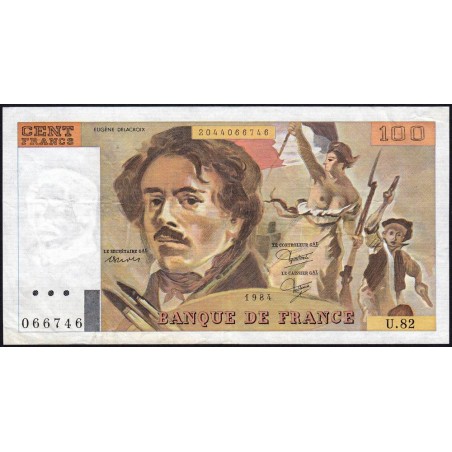 F 69-08a - 1984 - 100 francs - Delacroix modifié - Série U.82 - Etat : TTB