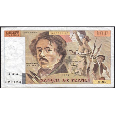 F 69-08a - 1984 - 100 francs - Delacroix modifié - Série M.84 - Etat : TB-