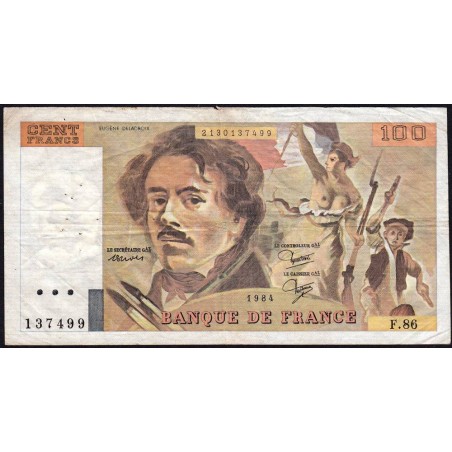 F 69-08a - 1984 - 100 francs - Delacroix modifié - Série F.86 - Etat : TB-