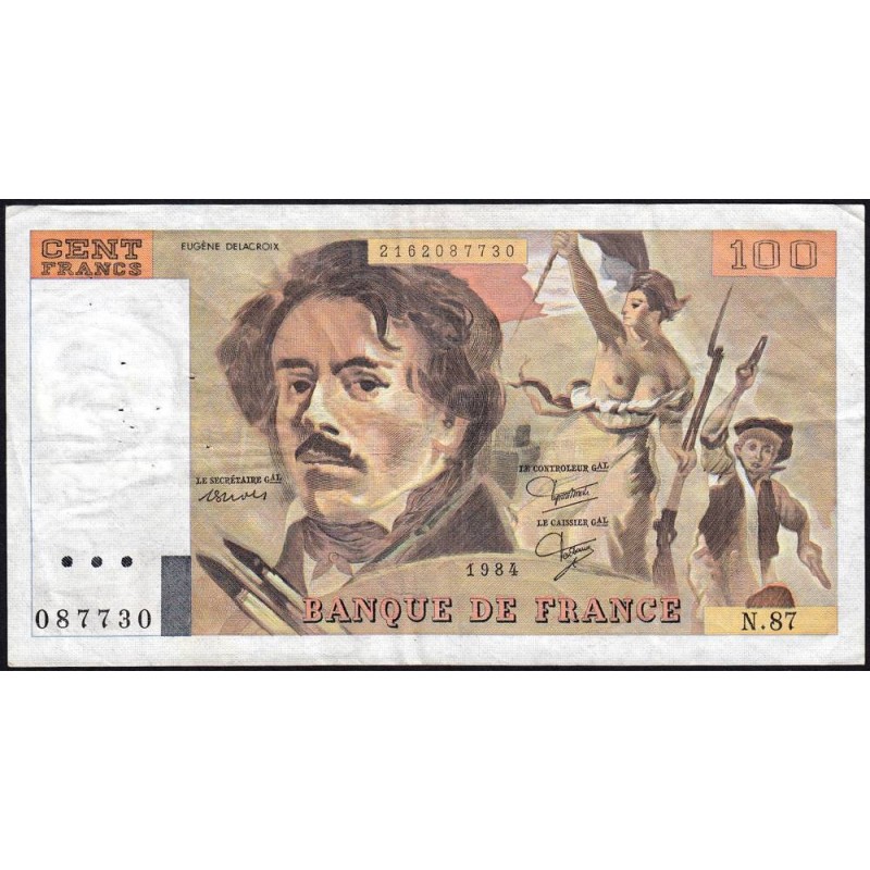 F 69-08a - 1984 - 100 francs - Delacroix modifié - Série N.87 - Etat : TB+