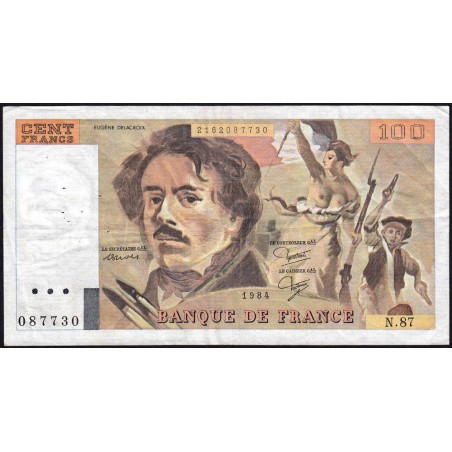 F 69-08a - 1984 - 100 francs - Delacroix modifié - Série N.87 - Etat : TB+