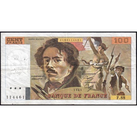 F 69-08b - 1984 - 100 francs - Delacroix modifié - Série F.88 - Etat : TB+