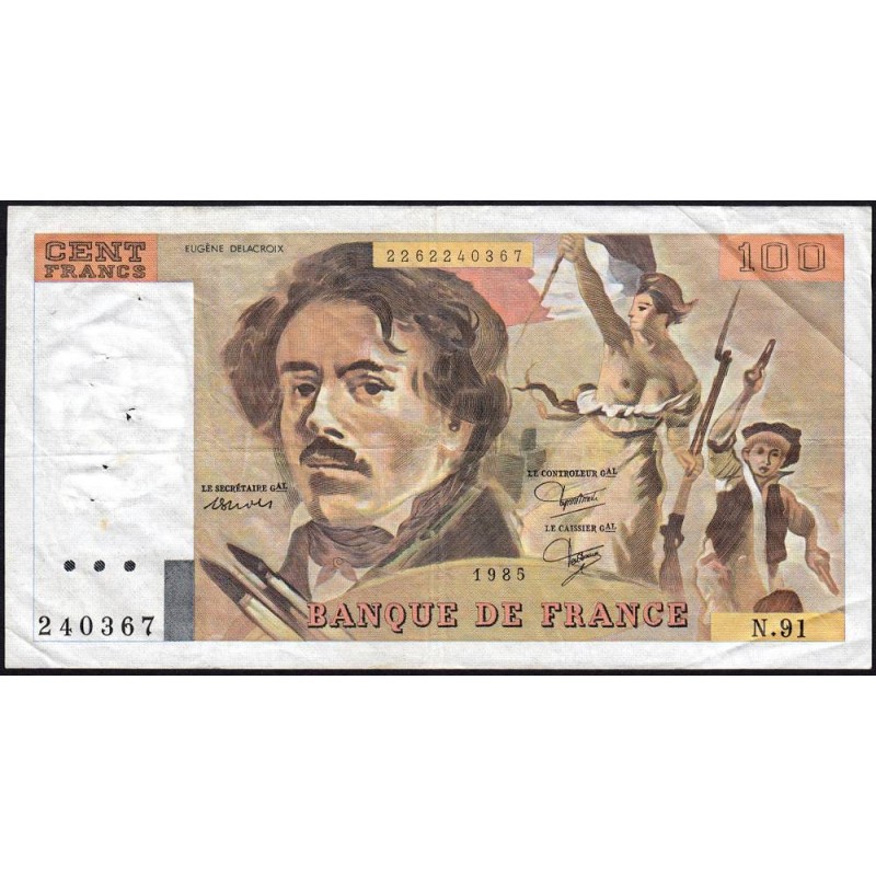 F 69-09 - 1985 - 100 francs - Delacroix modifié - Série N.91 - Etat : TB+
