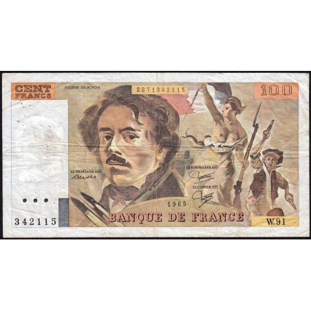 F 69-09 - 1985 - 100 francs - Delacroix modifié - Série W.91 (remplacement) - Etat : TB