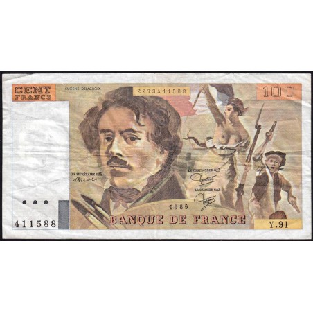F 69-09 - 1985 - 100 francs - Delacroix modifié - Série Y.91 - Etat : TB-