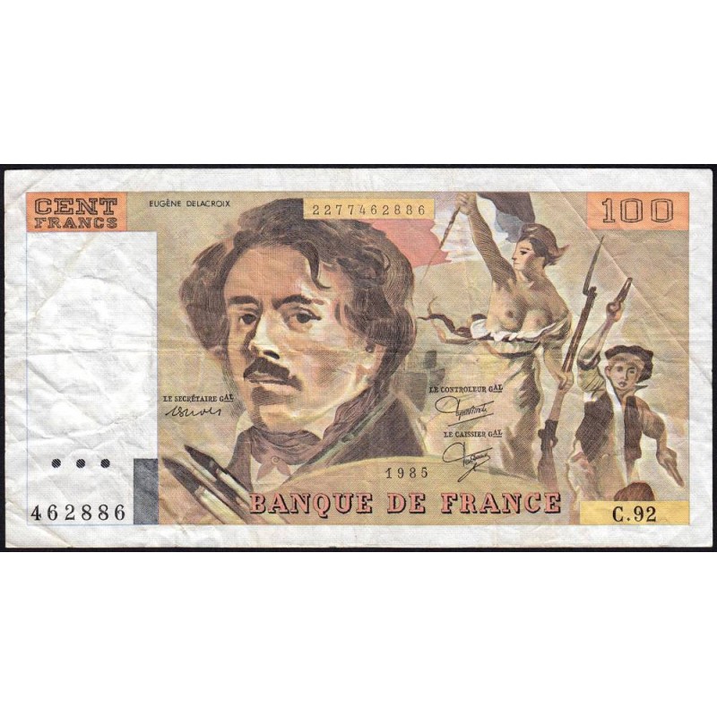 F 69-09 - 1985 - 100 francs - Delacroix modifié - Série C.92 - Etat : TB