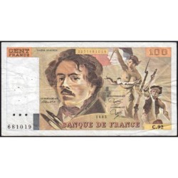 F 69-09 - 1985 - 100 francs - Delacroix modifié - Série C.92 - Etat : TB