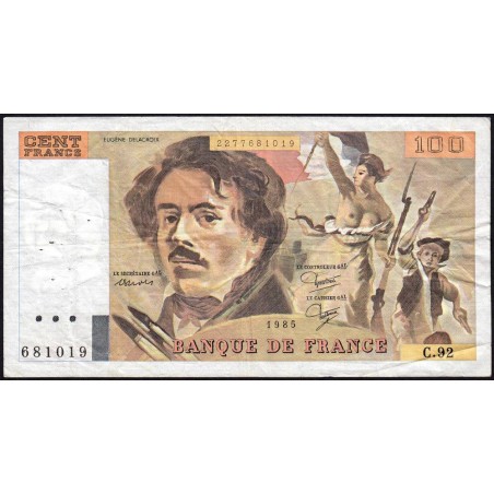 F 69-09 - 1985 - 100 francs - Delacroix modifié - Série C.92 - Etat : TB