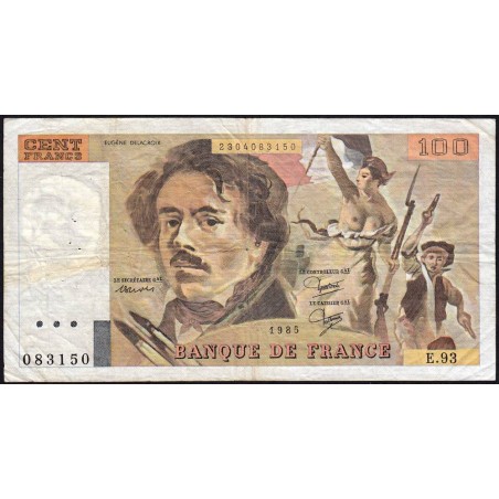 F 69-09 - 1985 - 100 francs - Delacroix modifié - Série E.93 - Etat : TB-